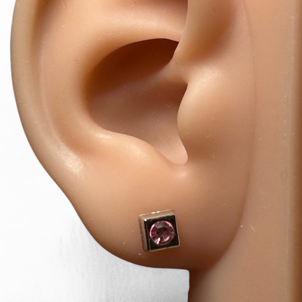 Pink Crystal Square Stud Earrings